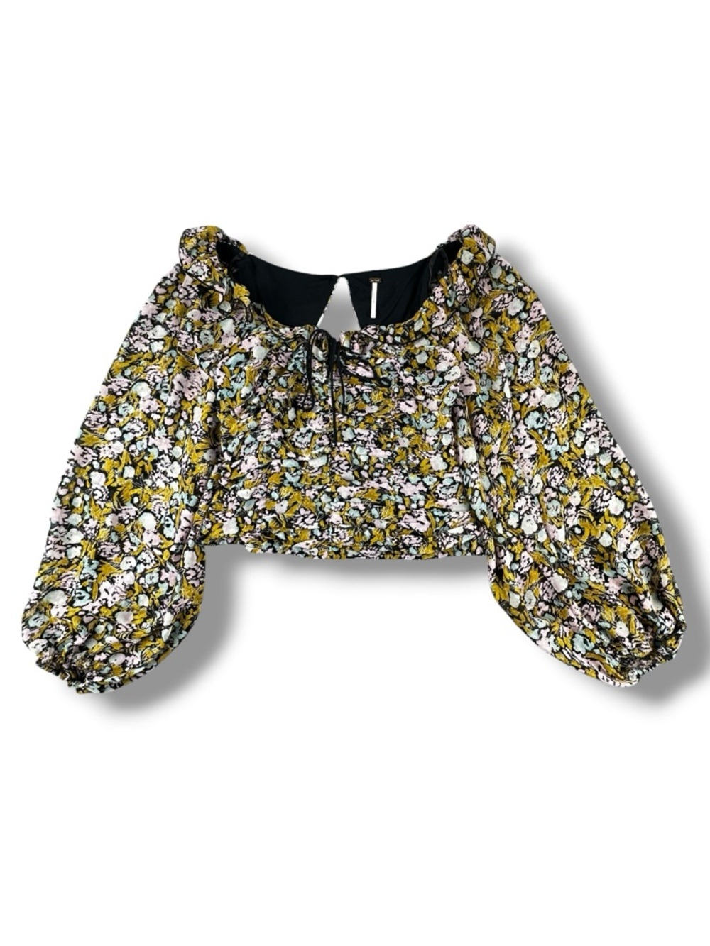Free People Mabel Blouse Cropped Floral Long Sleeve Keyhole Back Size S Romantic